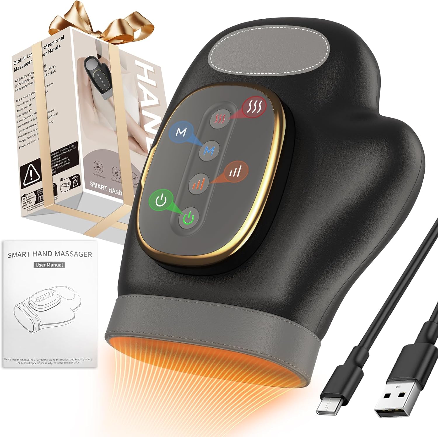 Professional Hand Massager with Heat Compression Therapy, 3 Massage 4 Temperatures 5 Compression Pain Relief Glove, Arthritis & Wrist Carpal Tunnel Neuropathy Circulation, Gifts for Women/Men