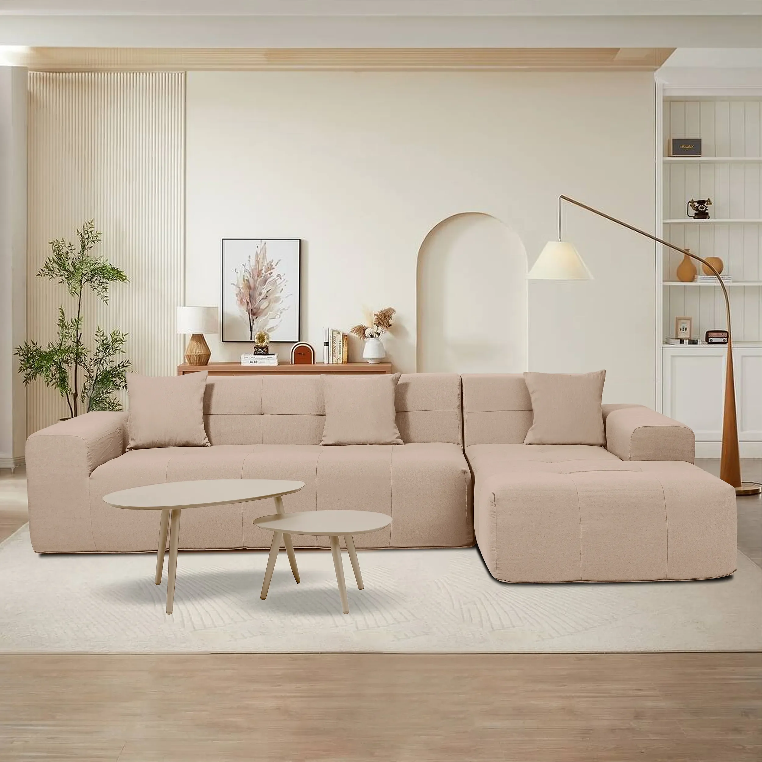 Deko Living 3 Piece Brown Compressed Foam Sectional Sofa Lounger and Table Set (CIF50118)