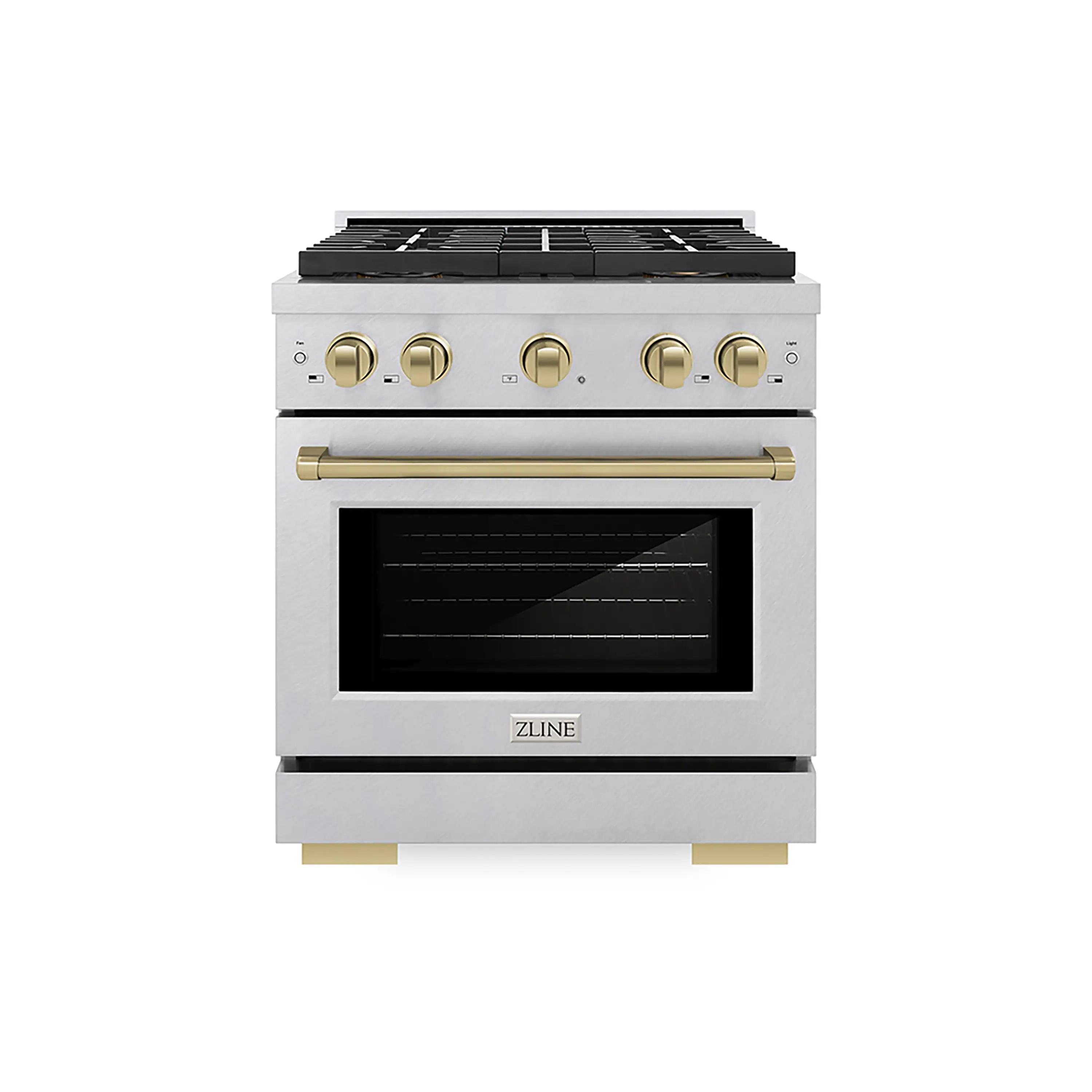 ZLINE Autograph Edition 30-Inch 4.2 cu. ft. Paramount Gas Range with 4 Burner DuoPro鈩?Cooktop and Convection Gas Oven in Satin Stainless Steel and Champagne Bronze Accents (PSGRSZ-30-CB)