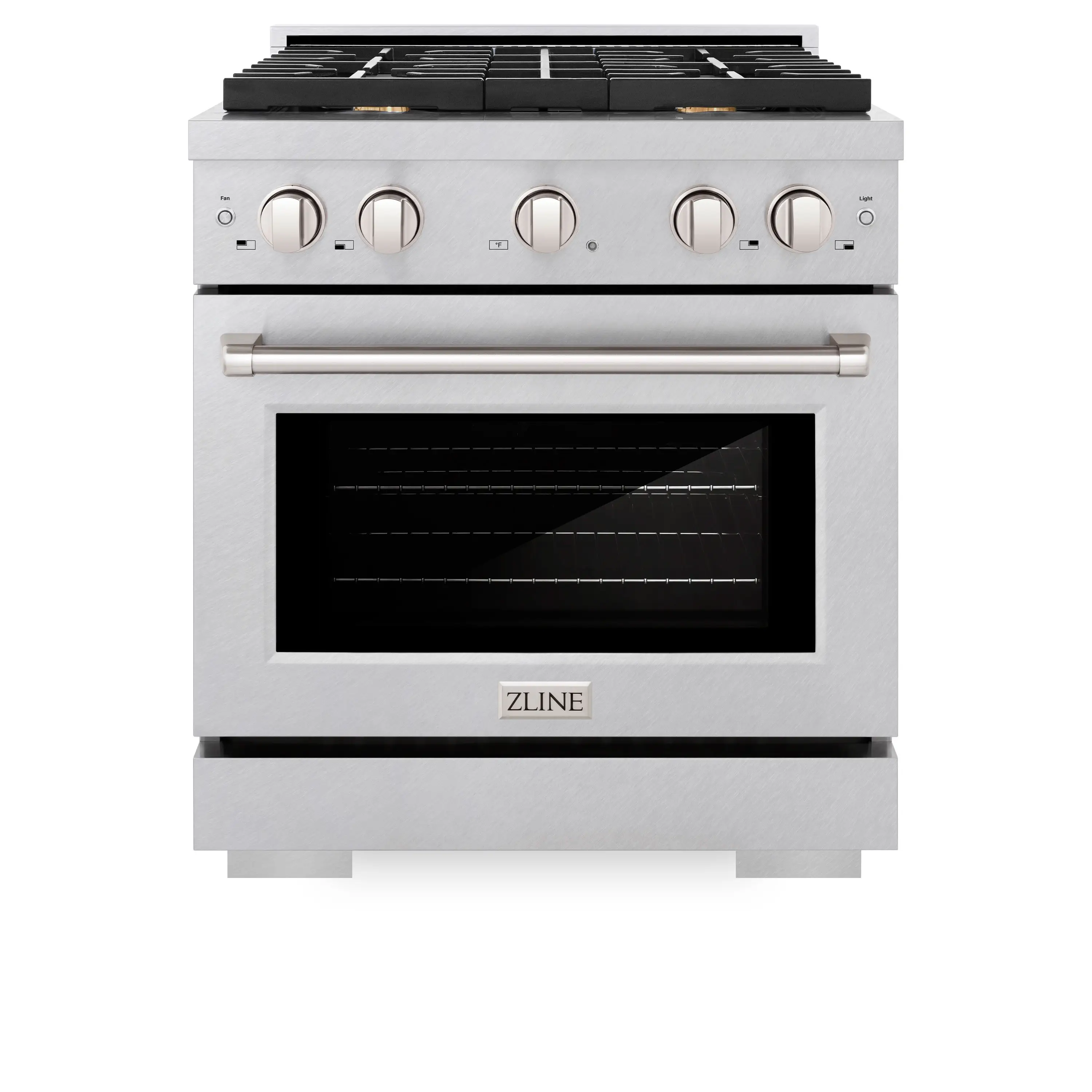 ZLINE 30-Inch 4.2 cu. ft. Paramount Dual Fuel Range with Gas Cooktop and Electric Convection Oven in Satin Stainless Steel with 4 Brass Burners (SDRS-BR-30)