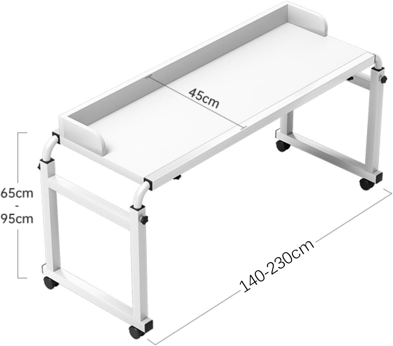 Height Length Adjustable Overbed Table with 360° Wheels - White Queen Size Over Bed Desk,Mobile Laptop Cart Rolling Medical Table for Hospital and Home use