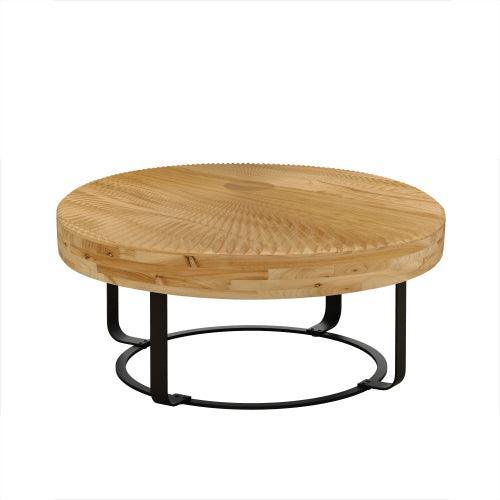 Parrot Uncle 31.5-Inch Modern Round Coffee Table with Wooden Carving Pattern & Metal Legs for Living Room , Reception Room