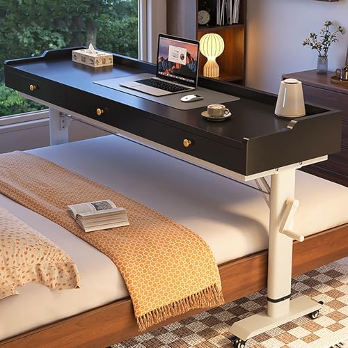 Adjustable Over Bed Table with Drawer & Wheels, Mobile Laptop Desk Cart for Home & Hospital Use, 59