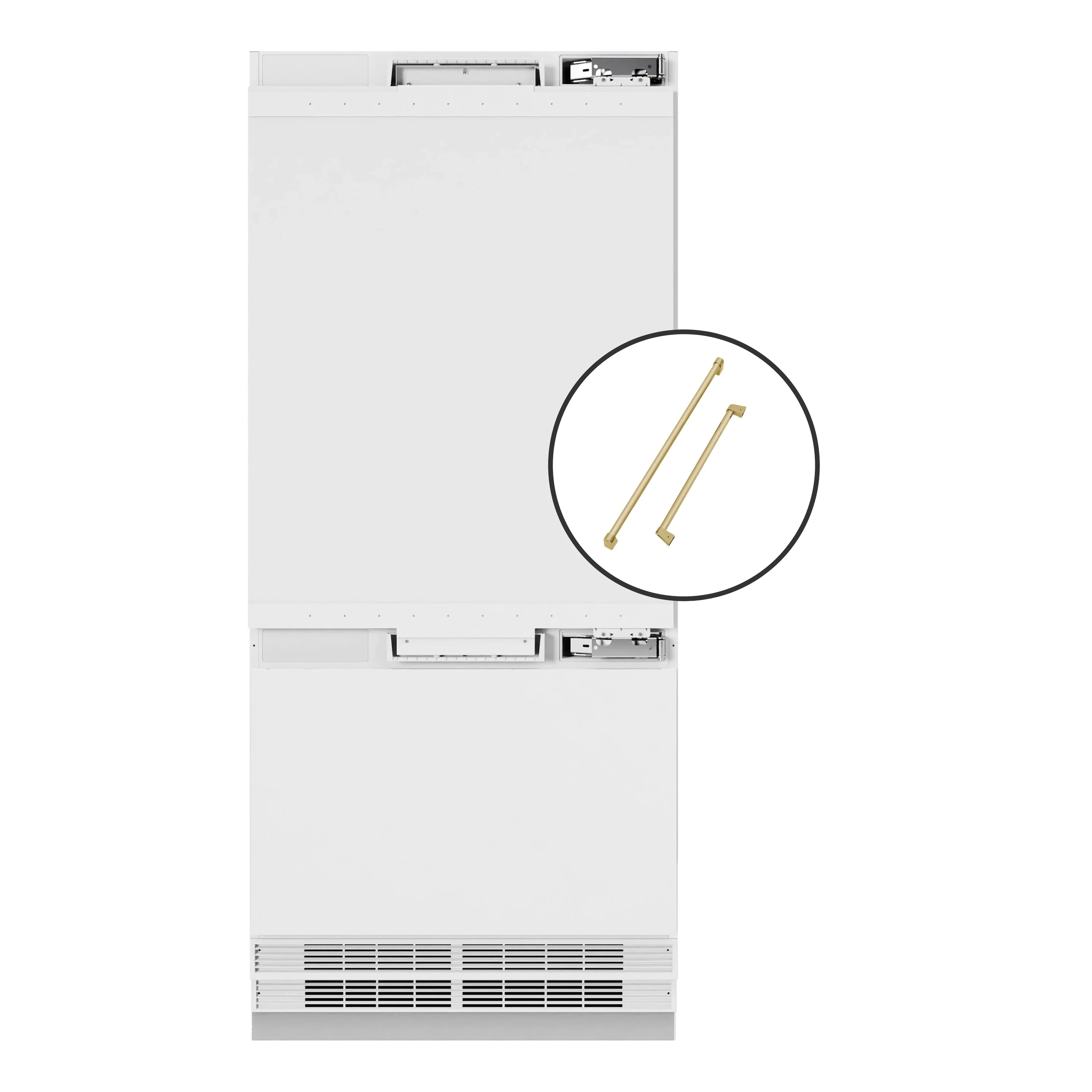 ZLINE Autograph Edition 36-Inch 19.8 Cu. Ft. Built-In Bottom Freezer Refrigerator with Water Dispenser and Ice Maker in Panel Ready with Polished Gold Accents (RBITZ-36-G)