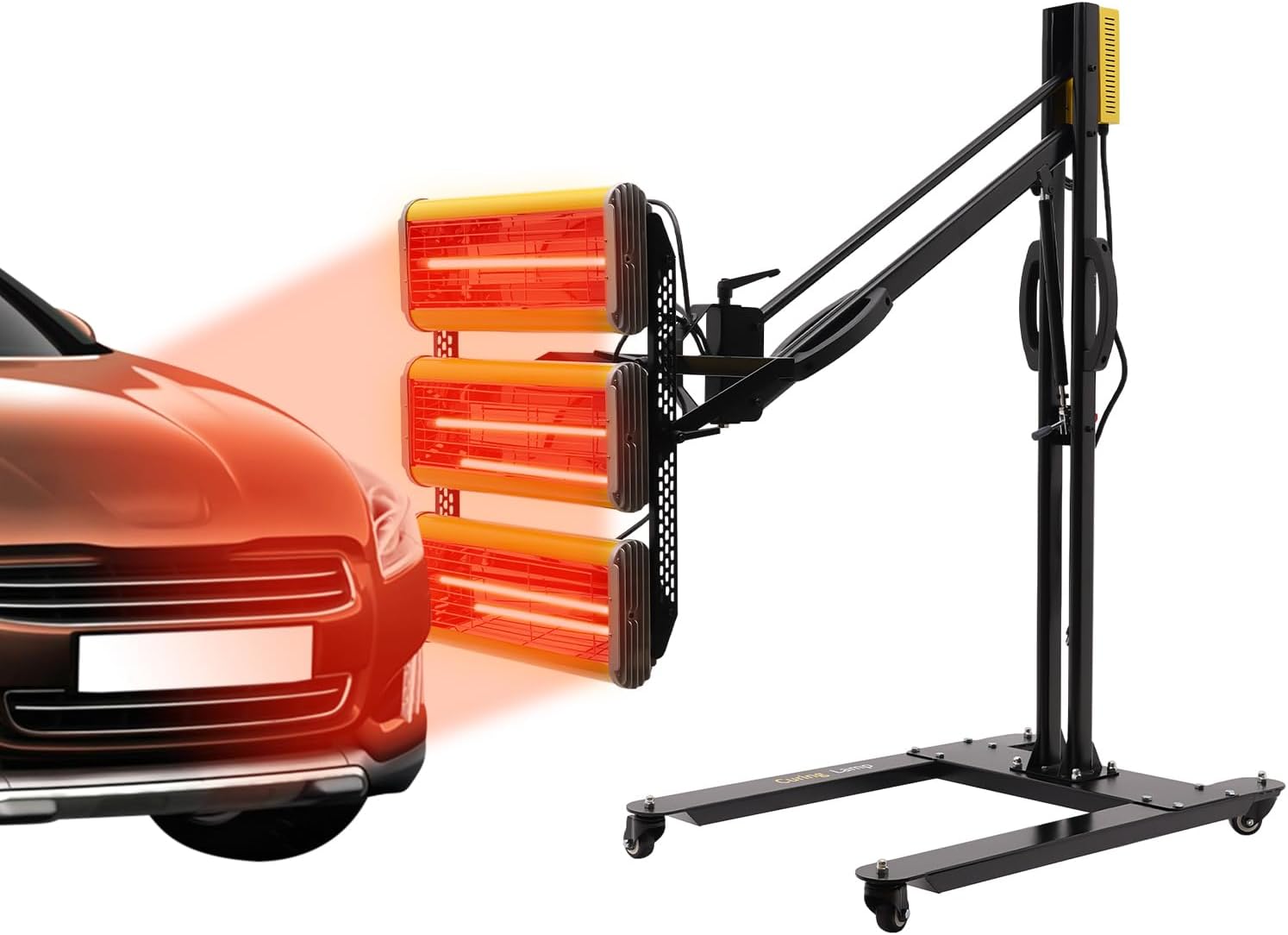 3900W Paint Baking Lamp with Hydraulic Lever, 180°Adjustable Support arm Automotive Baking Paint Lamp with Timer, Paint Curing Lamp for Spray Booths Car Bodywork Repair Tools