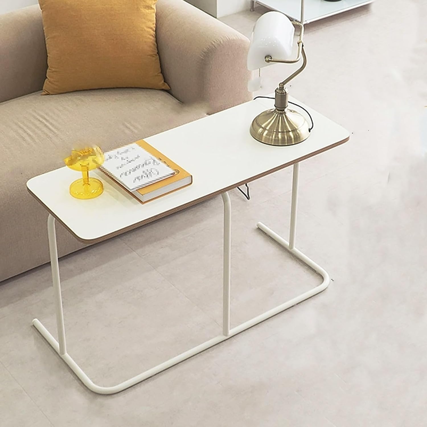 Hospital Bed Tables Particleboard Nightstand, Laptop Bedside Table, C Shaped Side Table, Home Work Sofa Side Table with Silent Feet for Home, Hospitals(90x35x60.5cm)