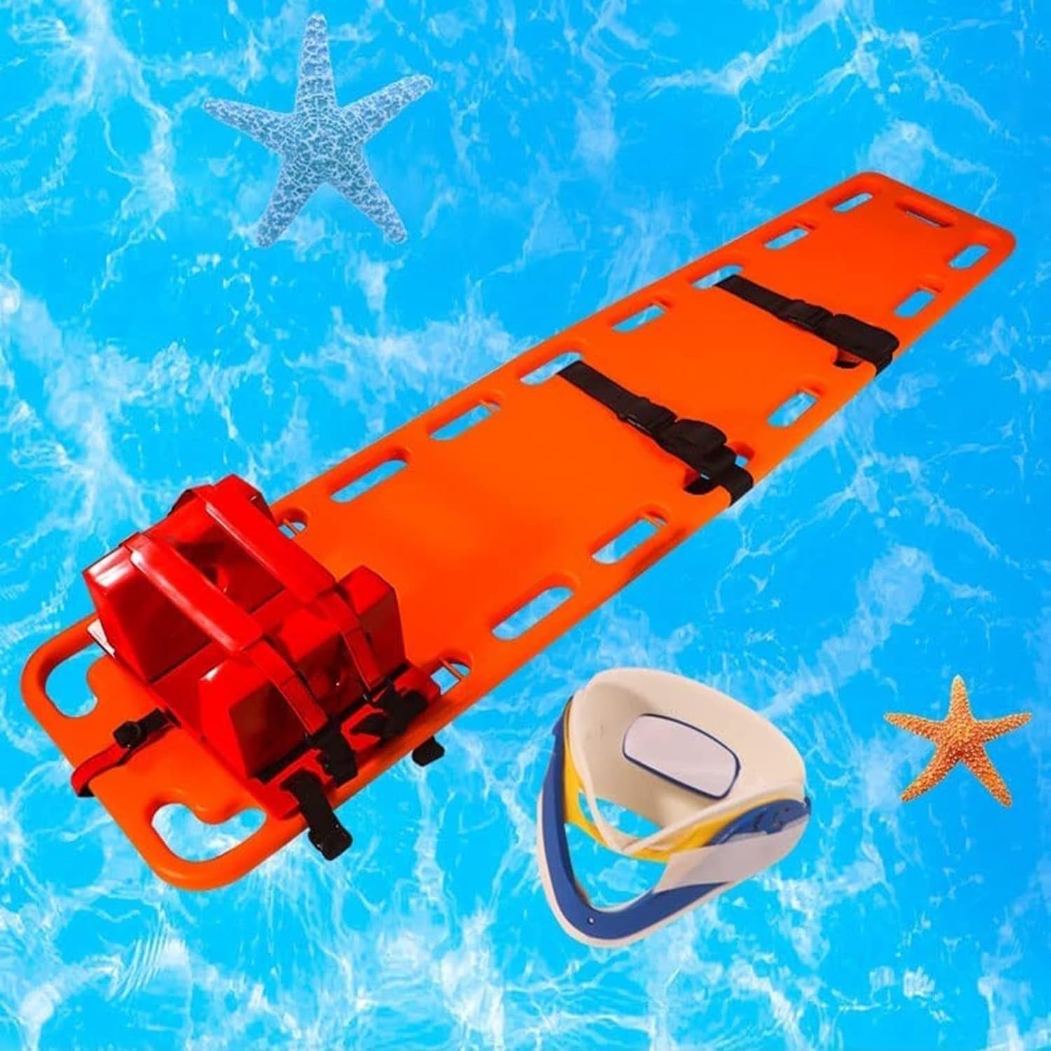 Water Rescue Stretcher Spinal Folded Rescue Stretcher Immobilization Strapping First Responder Backboard with Head Bed and Neck Brace Portable Swimming Pool Life Board Stretcher