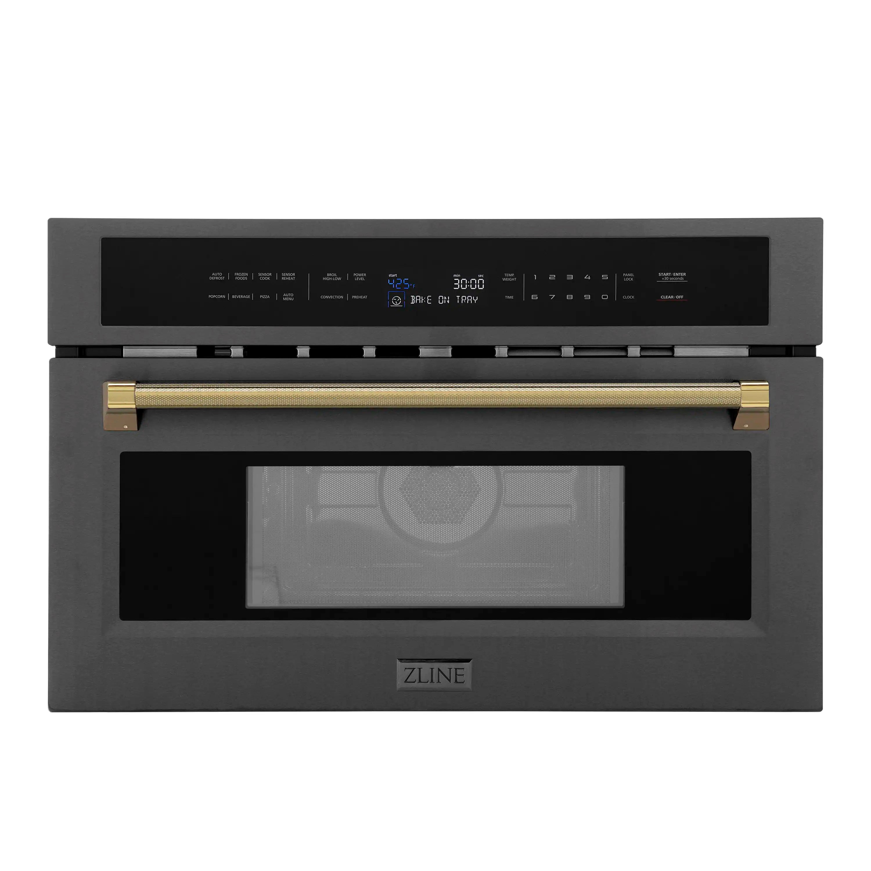 ZLINE Autograph 30-Inch Microwave Oven in Black Stainless Steel and Polished Gold Helix Handle (MWOZ-30-BS-KG)