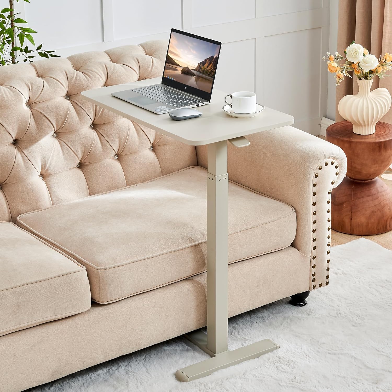 Overbed Table with Hidden Wheels, Height Adjustable Medical Bed Table Hospital Bedside Table, 28