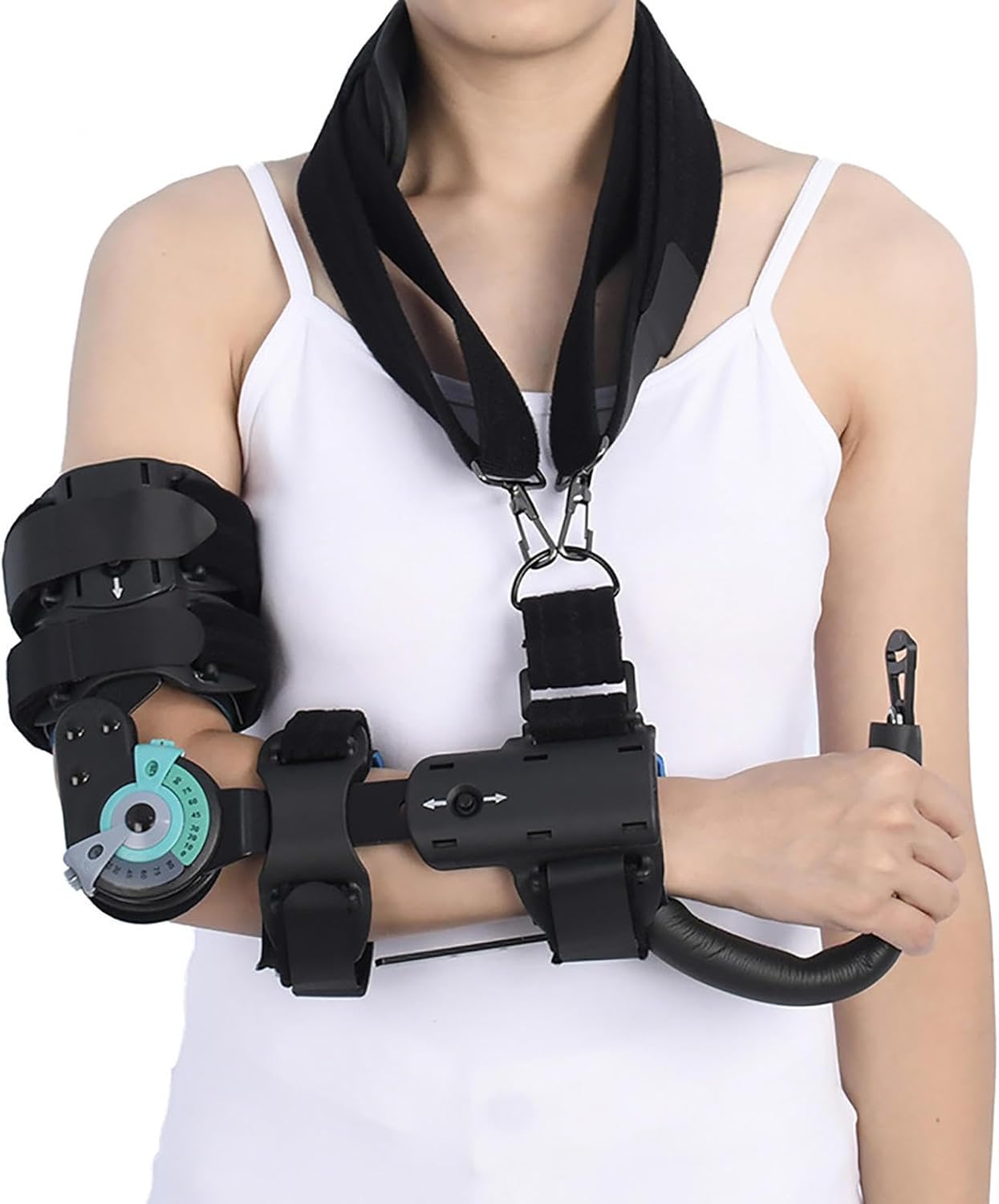 Hinged Elbow Brace, ROM Adjustable Splint & Shoulder Strap with Sling Stabilizer,Men & Women Post Tendon Injury & Surgery Pain Relief Recovery,Dislocated Arm,Right