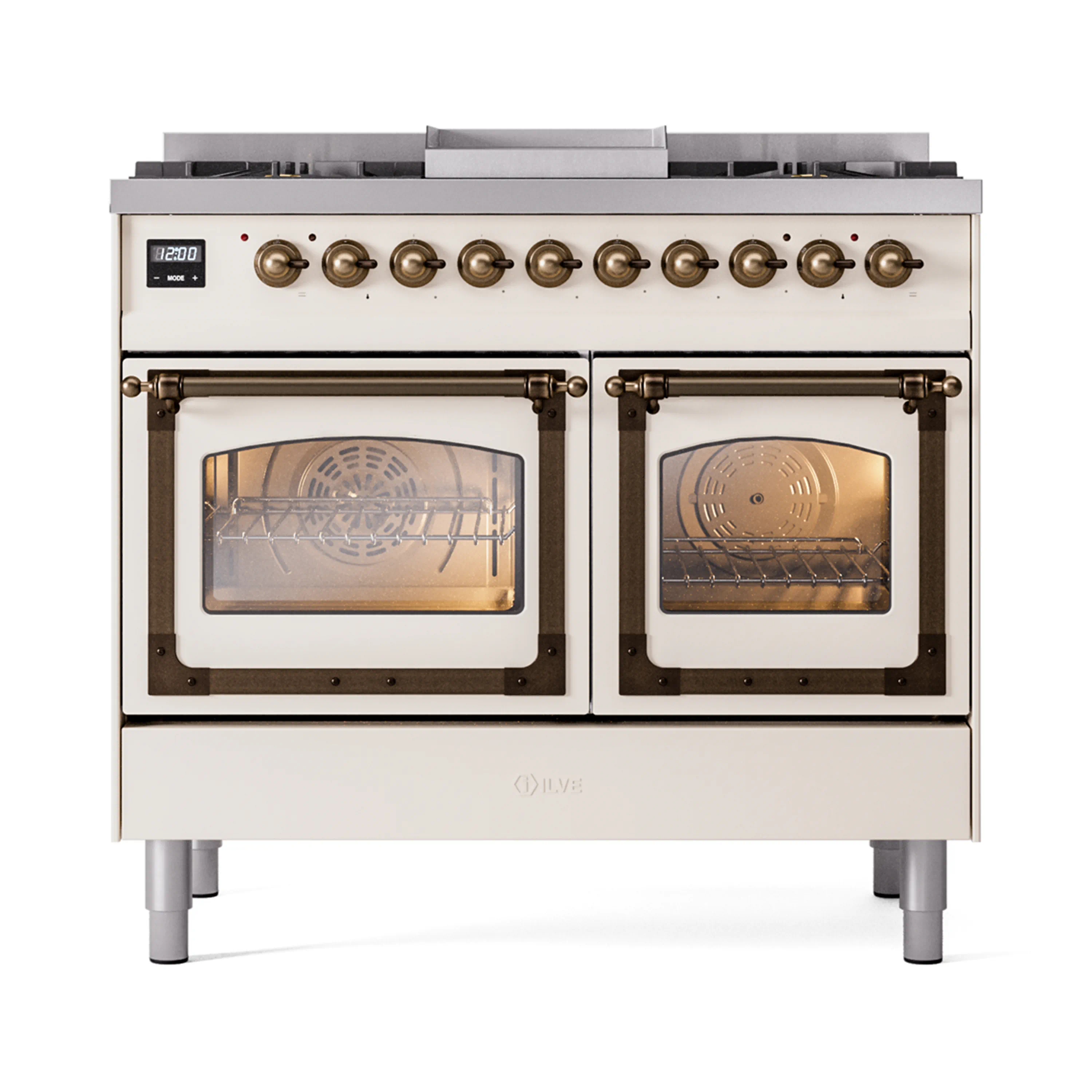 ILVE 40-Inch Nostalgie II Noblesse Dual Fuel Range with Triple Glass Door Oven in Antique White with Bronze Trim (UND40FNMPAWB)