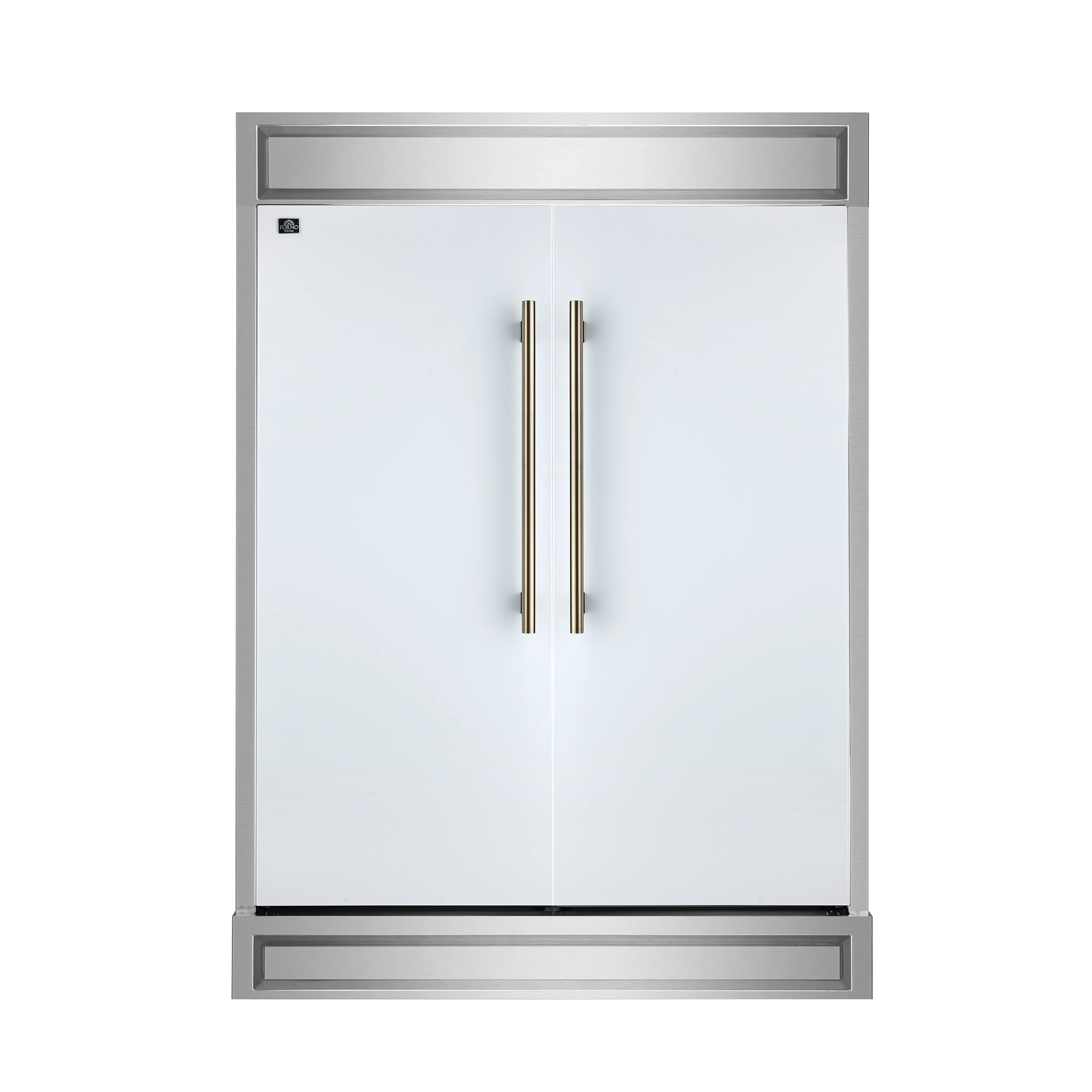 Forno Maderno 60-Inch 27.2 Cu. Ft. Built-In Convertible Refrigerator and Freezer in White with Modern Trim and Antique Brass Handles (FFFFD1722-60MG-WHT)