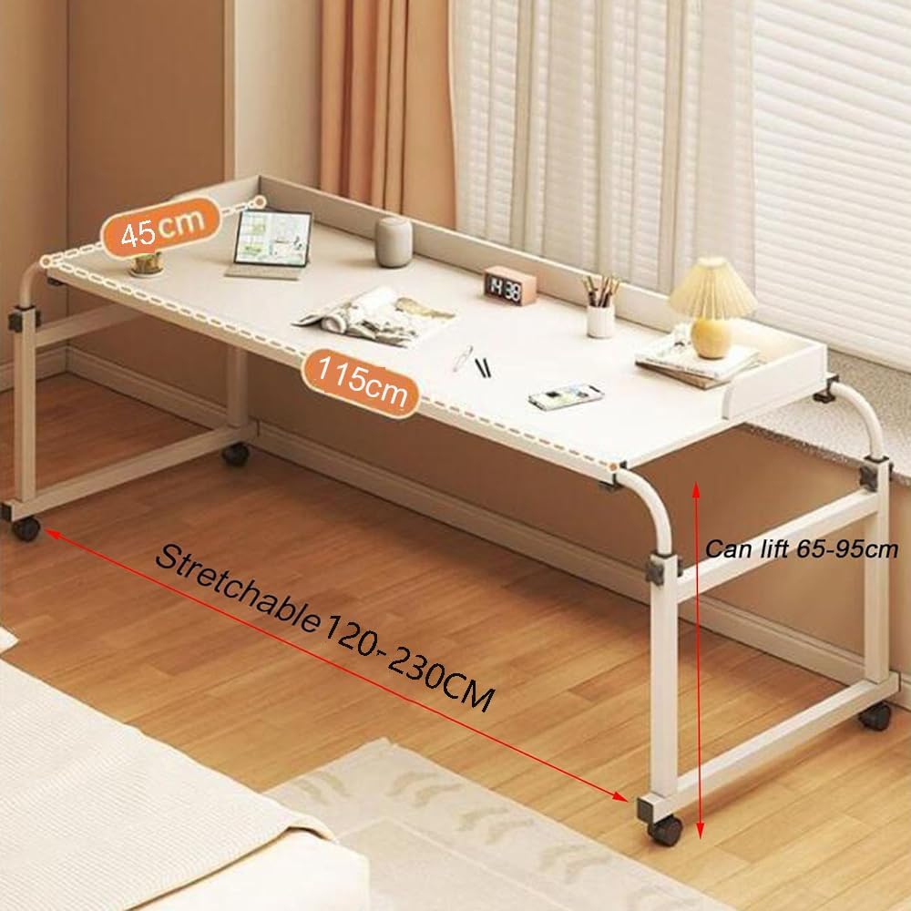 Mobile Over Bed King Queen Laptop Long Overbed Table Adjustable Height with Wheels Food Tray Desk Rolling Medical Table Overbed Bedside Table with Rolling Wheels