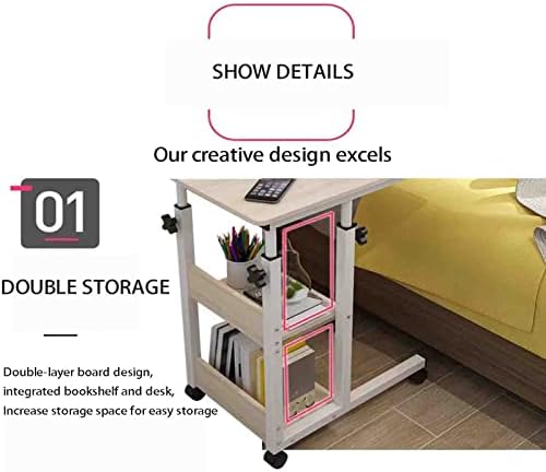 Mobile Overbed Table with Wheels, Adjustable Bedside Table for Hospital & Home Use, Manual Lifting Desk Ideal for Laptops & Keyboards, Portable & Versatile Design