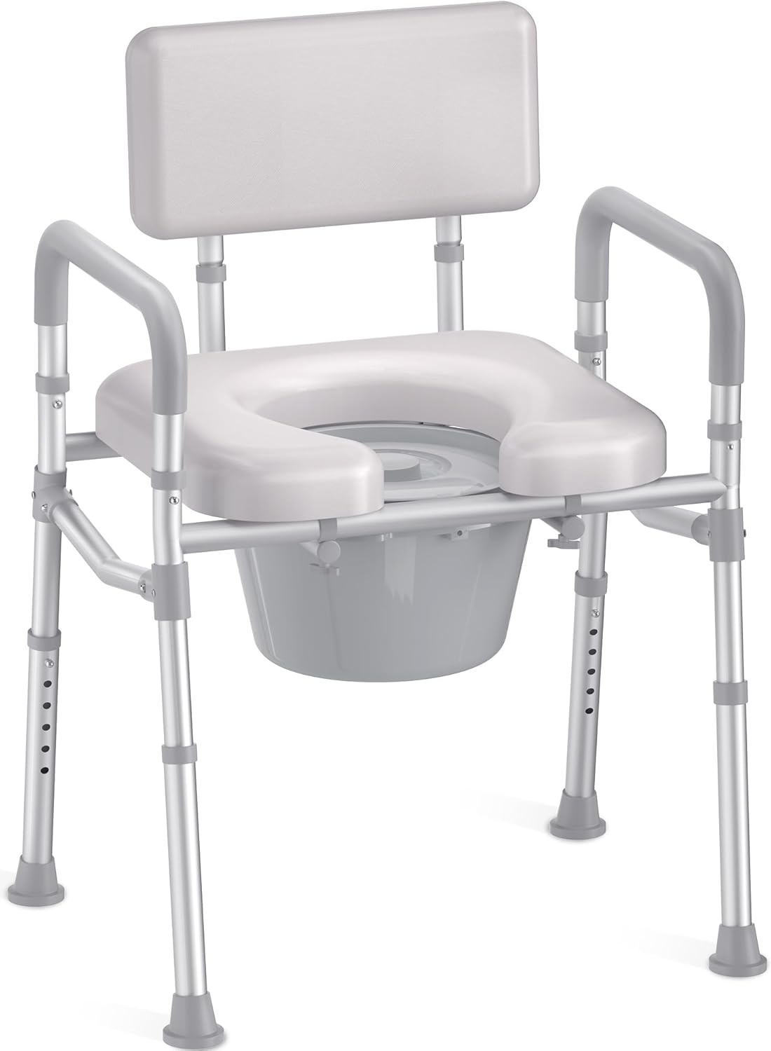 HOMLAND Bedside Commode with Padded Seat and Backrest, Aluminum Commode Toilet with Bucket, Easy Cleaning Portable Toilet for Adults and Seniors, 350 lb Capacity Enhanced Crossbar