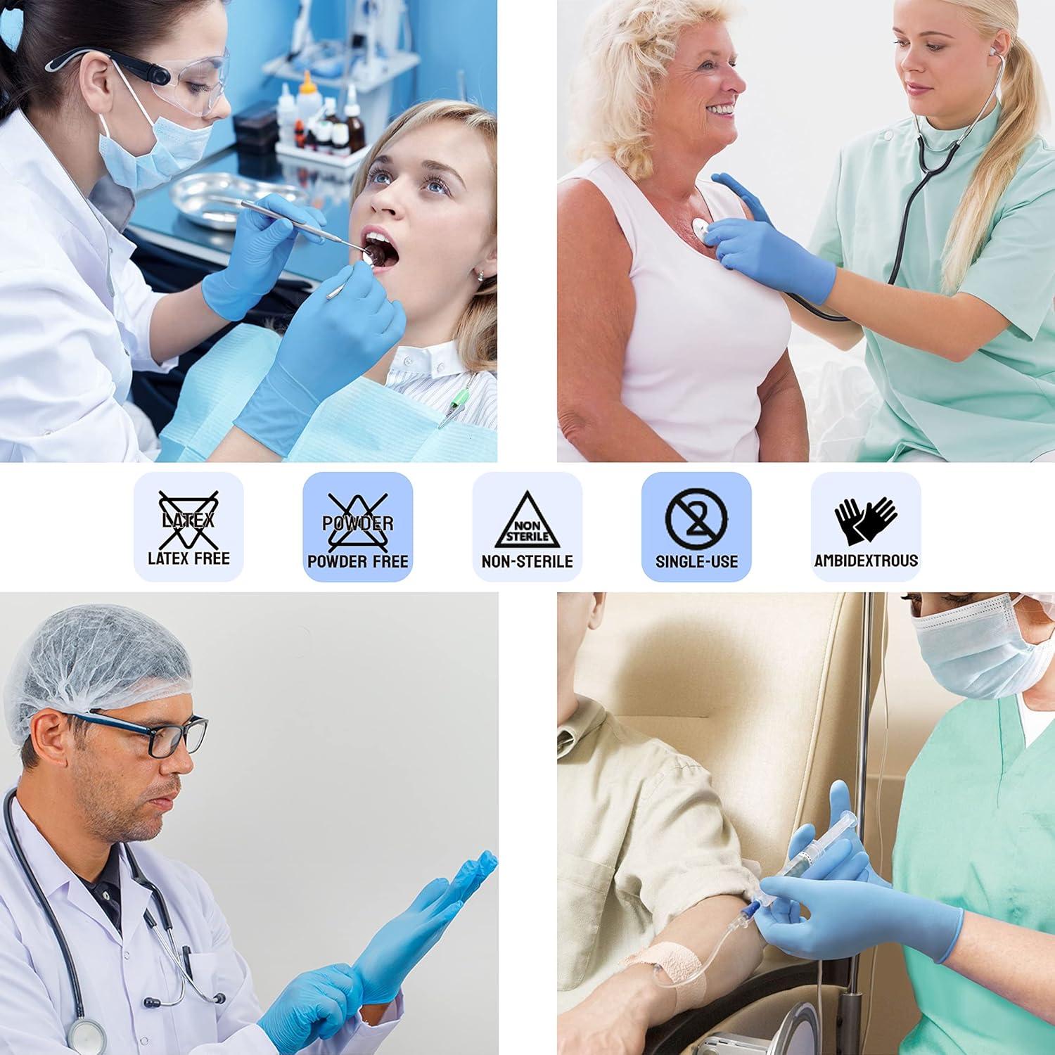 Safe Health Nitrile Exam Gloves, 3.5 Mil, Bulk of 16 Cases, Latex Free, Powder Free, Blue, Medical Care, Nursing, Cleaning