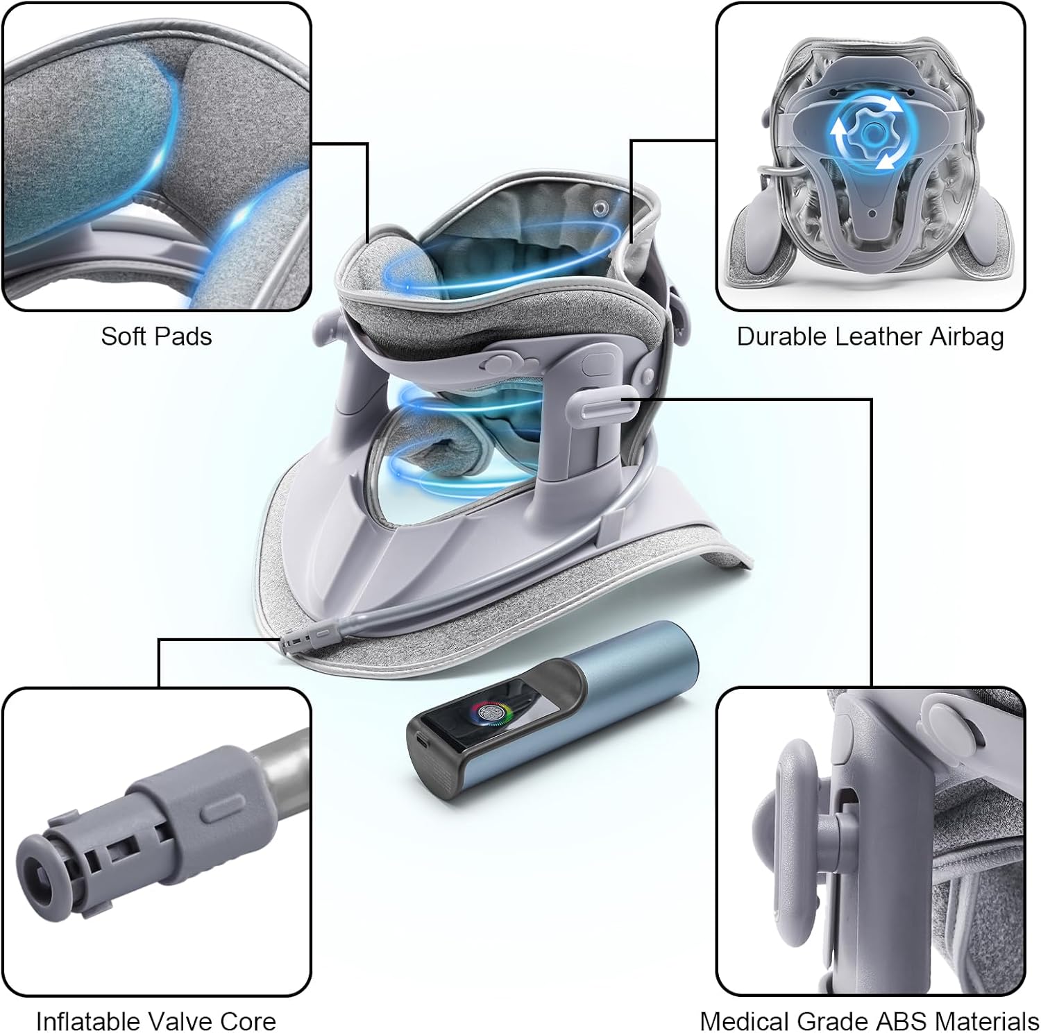 Cervical Neck Traction Device Fast Air Pump Neck Brace, Adjustable Inflatable Neck Stretcher with 3 Power Tractions Pain Relief Neck Decompression Tension Relief