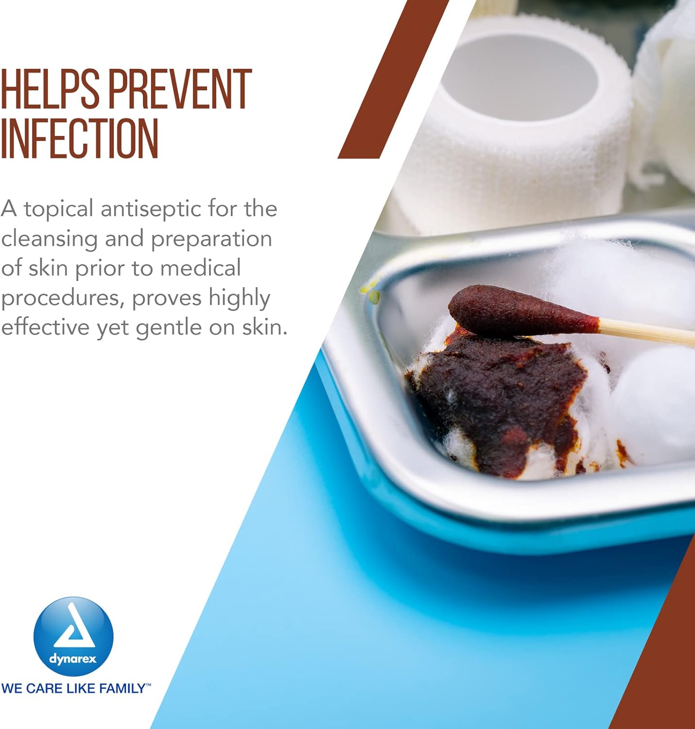 Dynarex Povidone Iodine Prep Solution USP, Effective Topical Antiseptic for Skin Cleansing and Preparation Prior to Medical Procedures, Brown, 1 Case, 24-16 Fluid Ounce Bottle