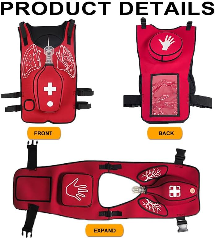 Choking Airway Obstruction Training Vest, Intuitive Operation, for First Responder, Nursing and Student, Teaching Demonstrations, First Aid Training Red