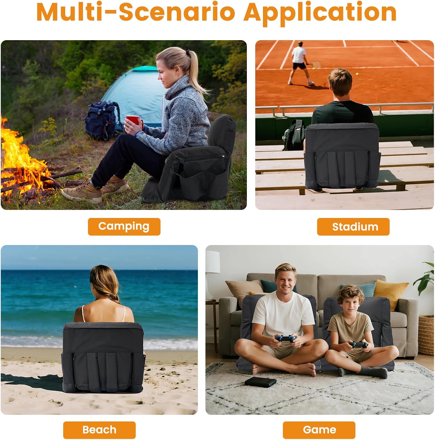 LILYPELLE Double Heated Stadium Seat Bleacher Seat with Back & Arm Support, Portable 6 Reclinng Positions Stadium Seating for Bleachers, Bleacher Seats for Sports Events, Outing, Travelling, Hiking