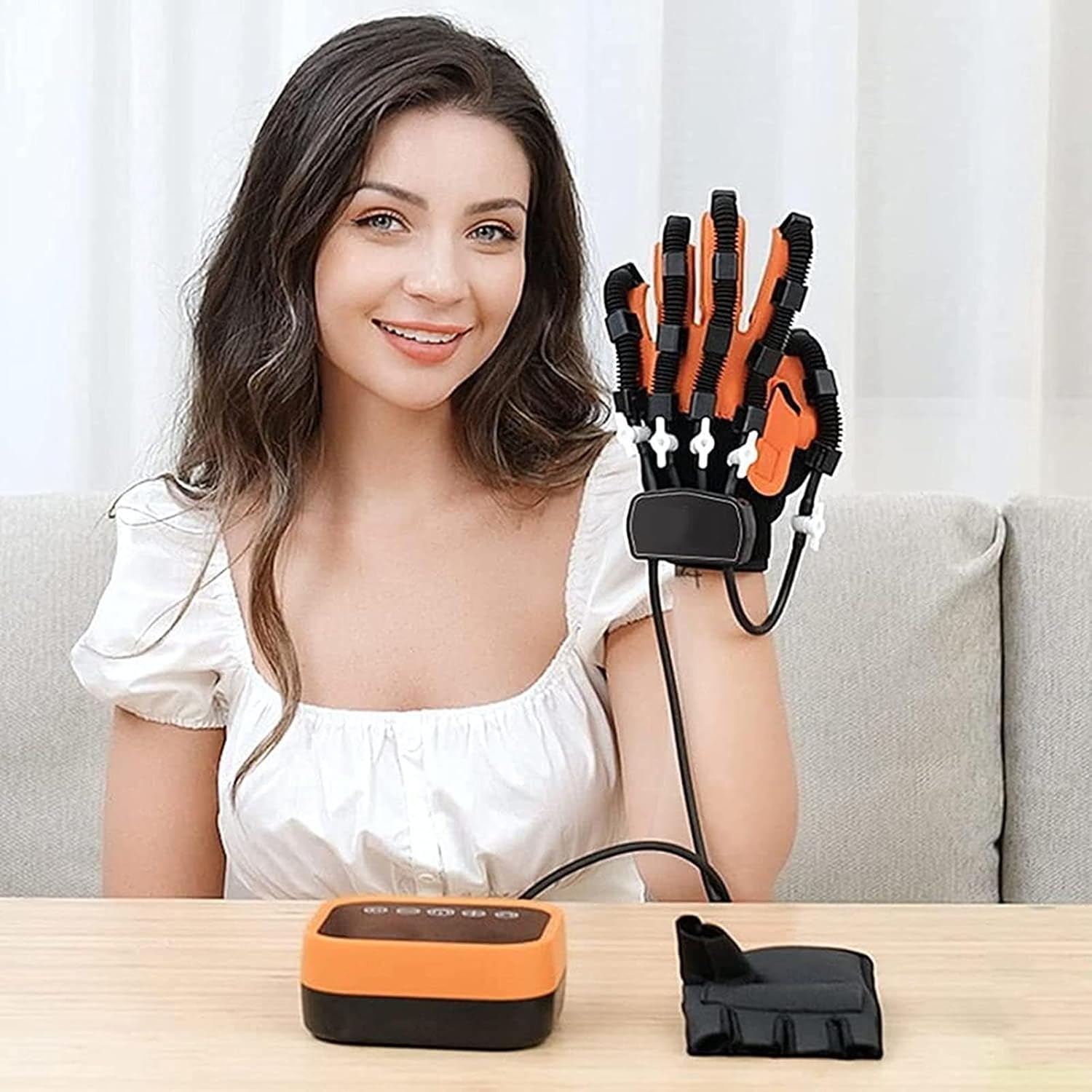 Rehabilitation Robot Gloves Stroke Hemiplegia Hand Function Exercise Correction Fingerboard with Remote Control/Single Finger Training,Right-L