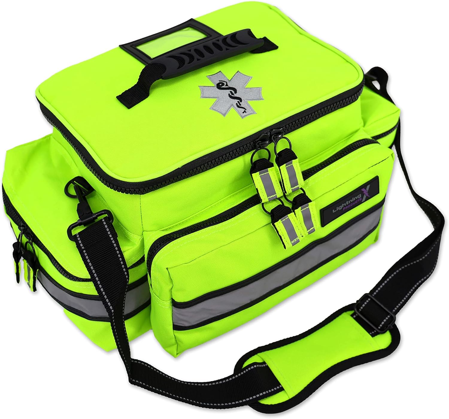 Lightning X Products Lightning X Mid-Sized First Responder EMT Bag | LXMB25 Fully Stocked Aid Kit w/ 200+ BLS Supplies - Fluorescent Yellow