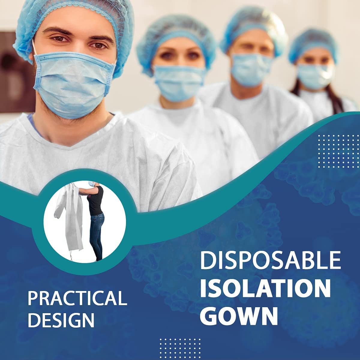 Disposable Isolation Gowns - 100 Pack Level 2 PPE Gowns Disposable - White Knee-Length, Non-Woven, for Dental, Medical, Lab | Fluid-Resistant, One Size Fits Most