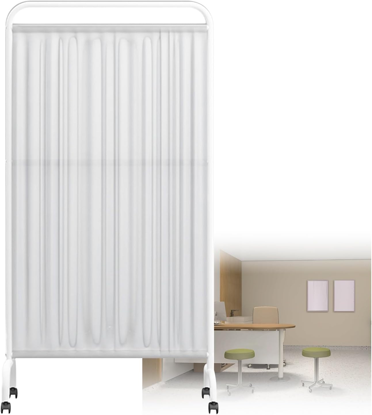 Portable Medical Privacy Screen with Wheels, 5-Panel Temporary Partition Wall for Hospitals, Beauty Salons, and Living Rooms - Space-Saving Solution (White)