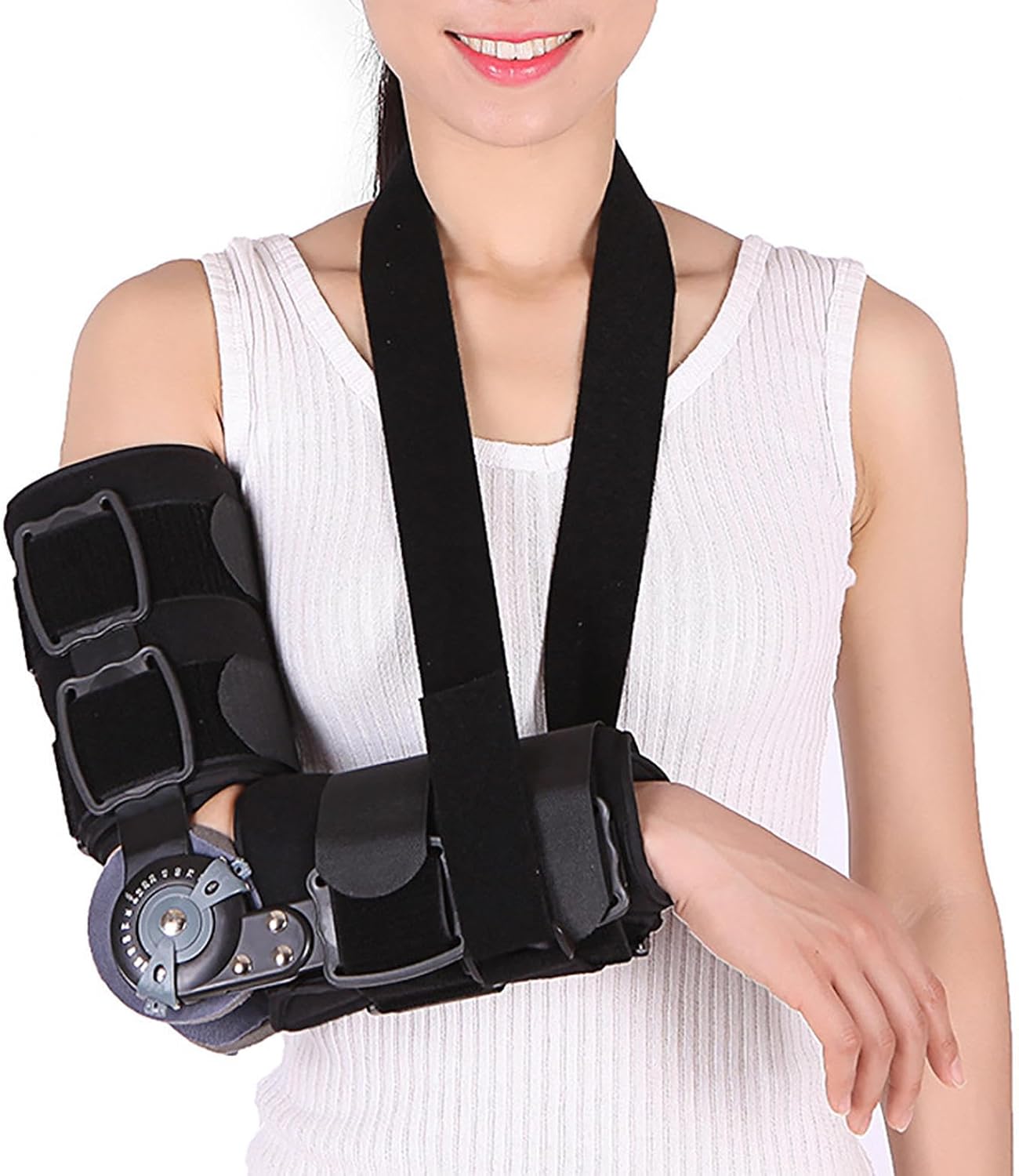 ROM Hinged Elbow Brace Adjustable Elbow Brace Immobilizer Stabilizer Post Op Arm Splint Surgery Injury Recovery Pain Relief Men & Women Ulnar Nerve Entrapment Tennis Tend