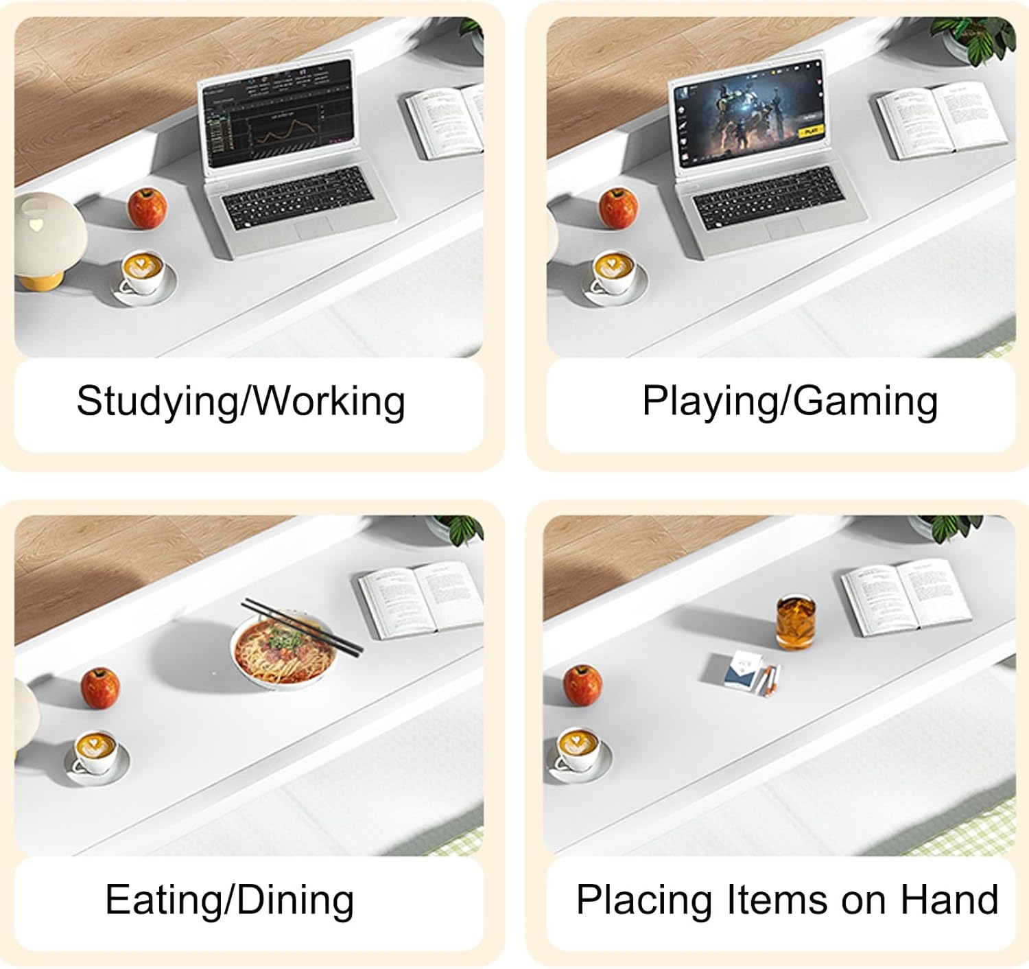 Adjustable Height & Length Laptop Bed Table, Rolling Standing Desk, Overbed Table with 360° Wheels, Queen Size Mobile Bed Desk, with Heavy Duty Metal Leg(White,140cm/55.1in)