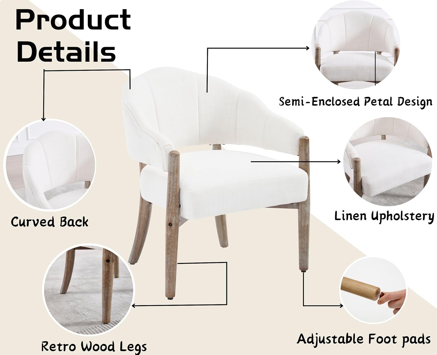 EALSON Modern Farmhouse Accent Chair Comfy Living Room Arm Chair with Rerustic Wood Leg Cozy Linen Upholstered Reading Armchair Lounge Side Chair for Bedroom Beige