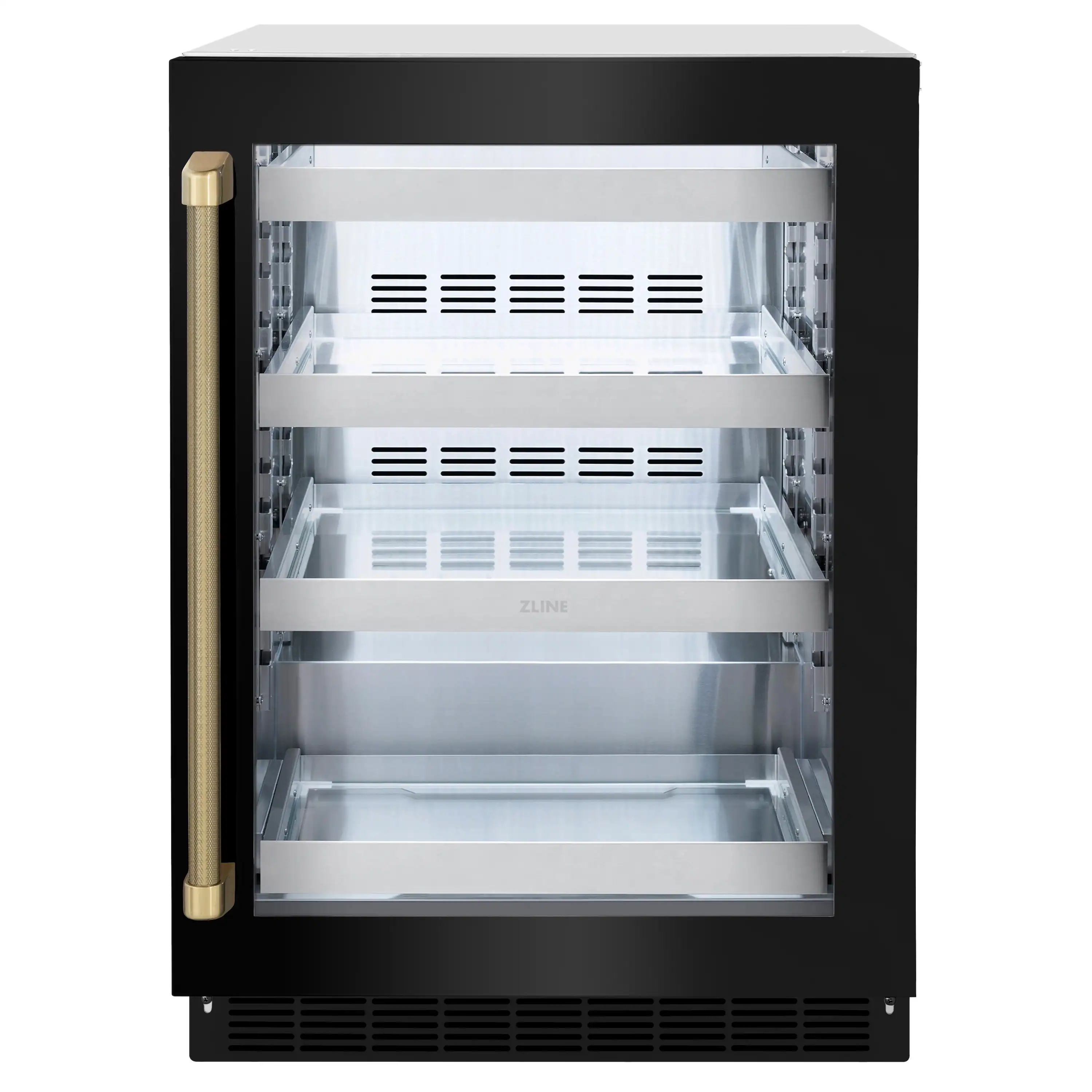 ZLINE Autograph Edition 24-Inch Touchstone 151 Can Beverage Fridge with Black Stainless Steel Glass Door and Champagne Bronze Helix Handle (RBSOZ-BS-24-KCB)