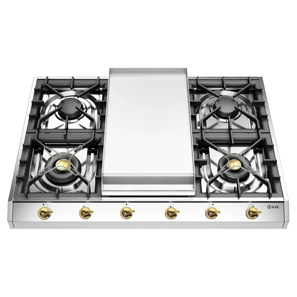 ILVE Nostalgie II 36-Inch Built-In Gas Cooktop with Griddle in Stainless Steel (UHCP965FNSSG)