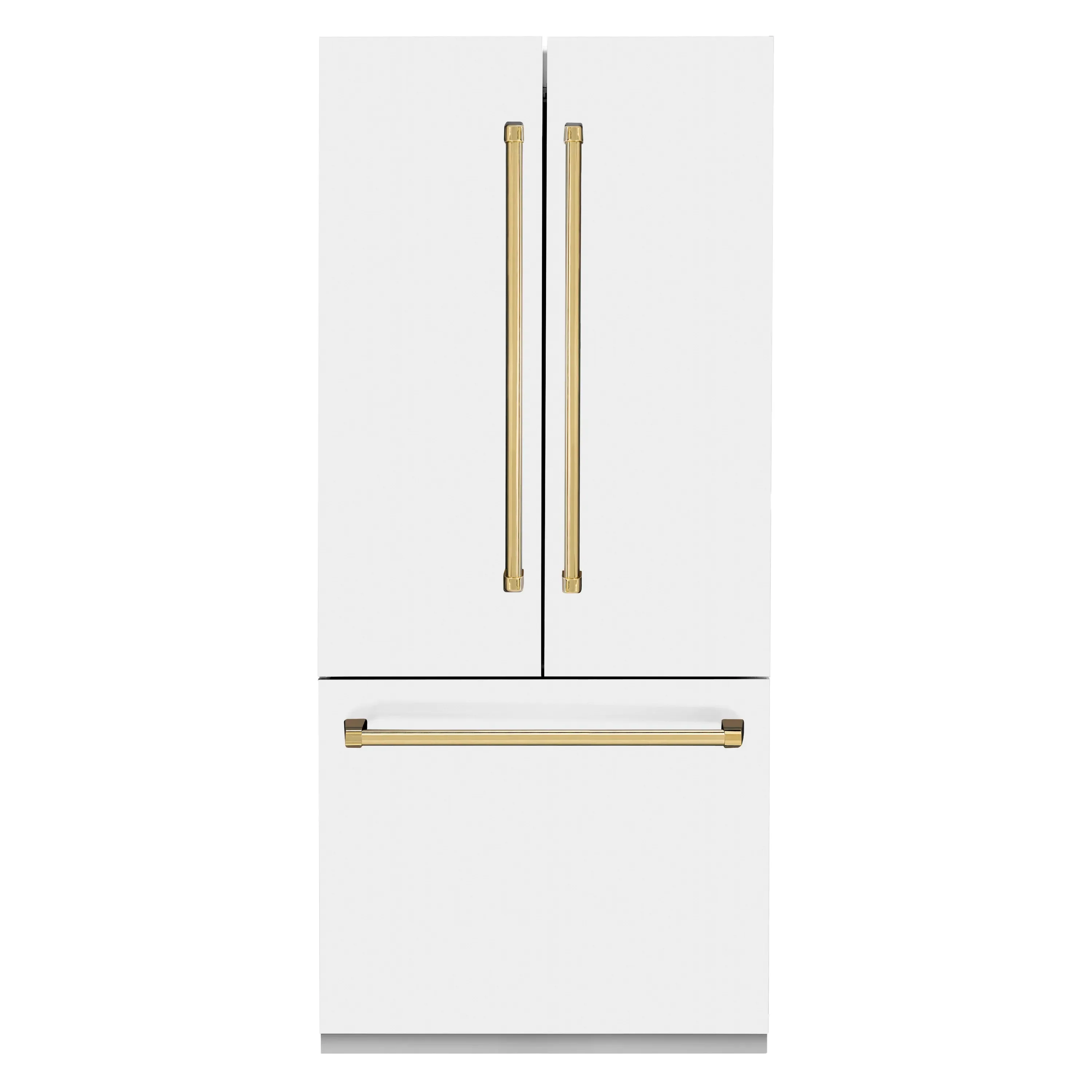 ZLINE 36-Inch Autograph Edition 19.6 cu. ft. Built-in 2-Door Bottom Freezer Refrigerator with Internal Water and Ice Dispenser in White Matte with Gold Accents (RBIVZ-WM-36-G)