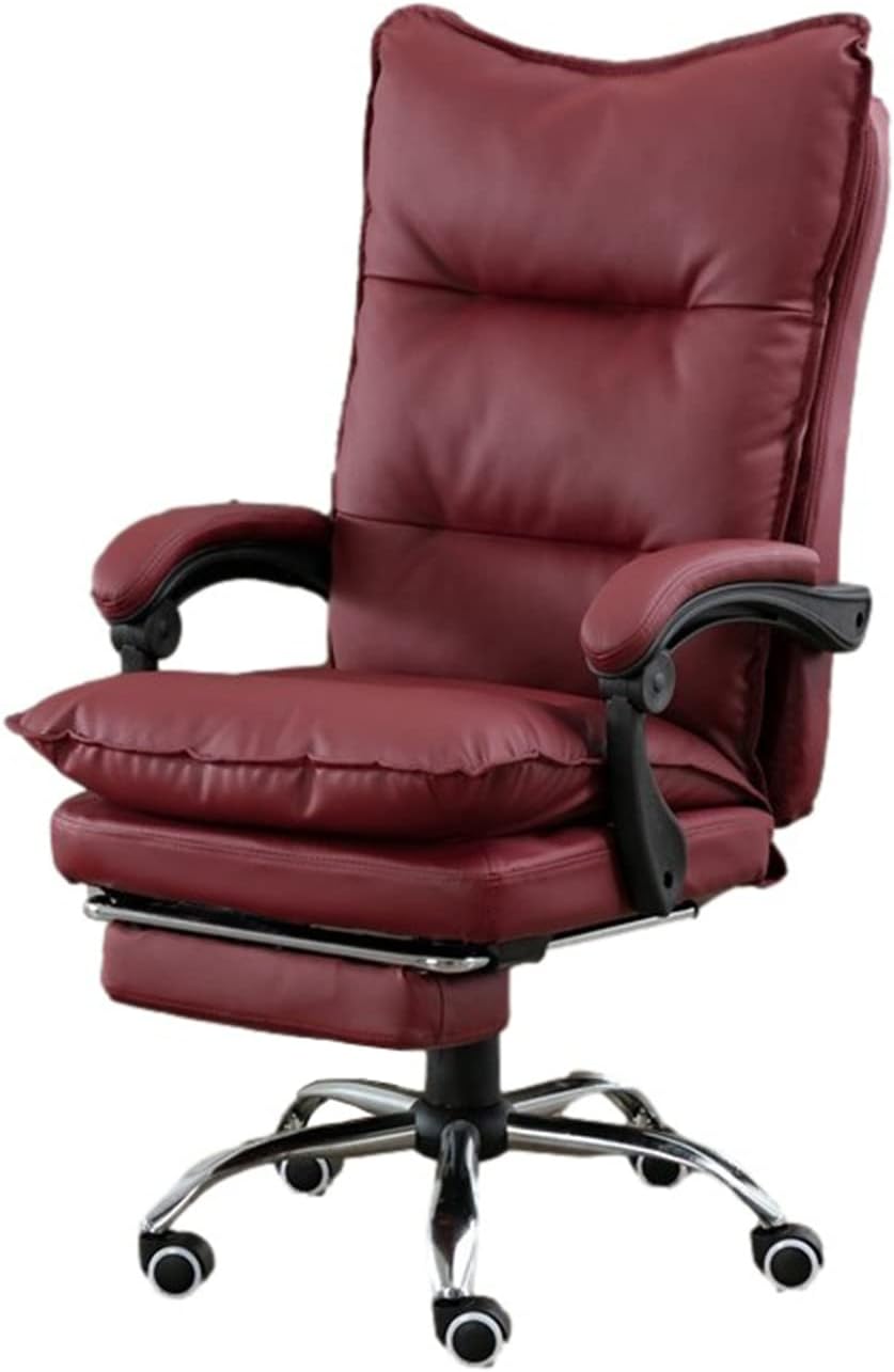 Reclining Office Chair with Footrest,Leather Managerial Chair,High Back Executive Office Chair Lumbar Support,with 170° Backrest Tilt Function and Padded Armrests,wh(Red