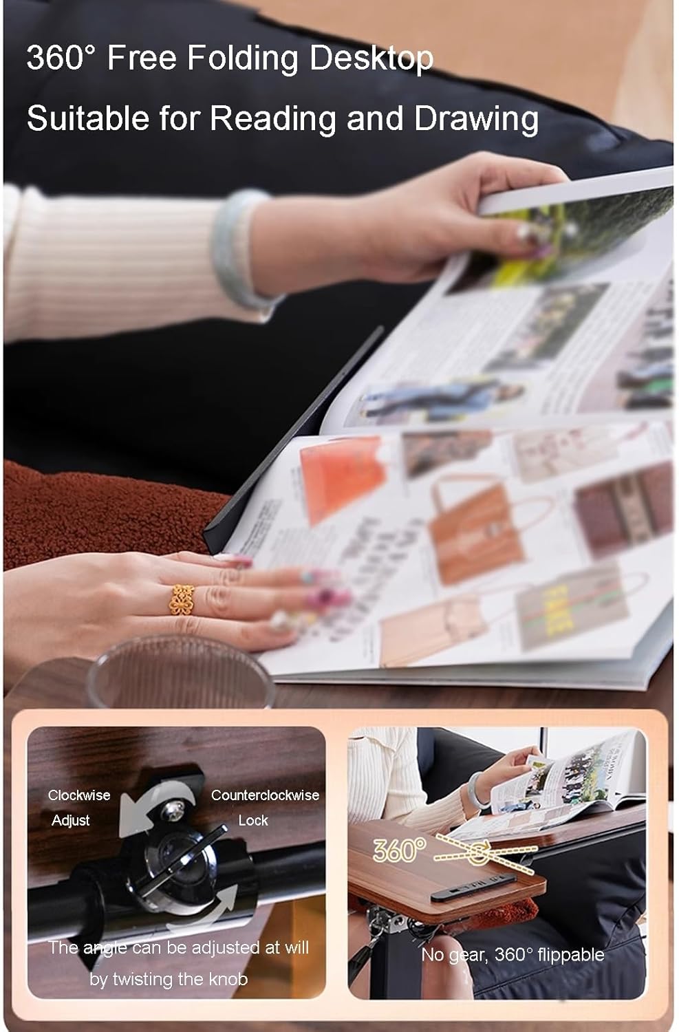 Adjustable Overbed Bedside Table with Wheels, Pneumatic Mobile Standing Laptop Desk, Rolling Computer Cart, Hospital Table Over Bed for Home Use Swivel