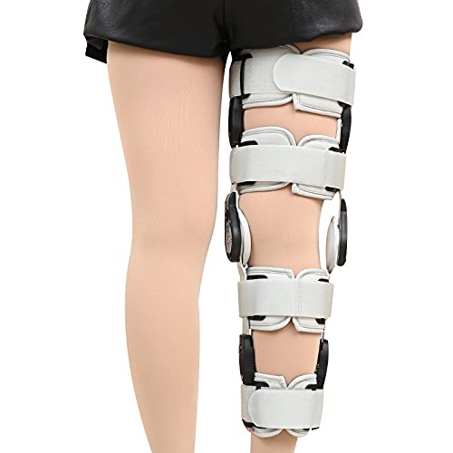 Knee Brace, Hinged Knee Brace Support, Adjustable Surgical Fixation Stabilization Fracture Support, Post Operative Injury Support For Acl, Pcl, Mcl Or Lcl (Gray