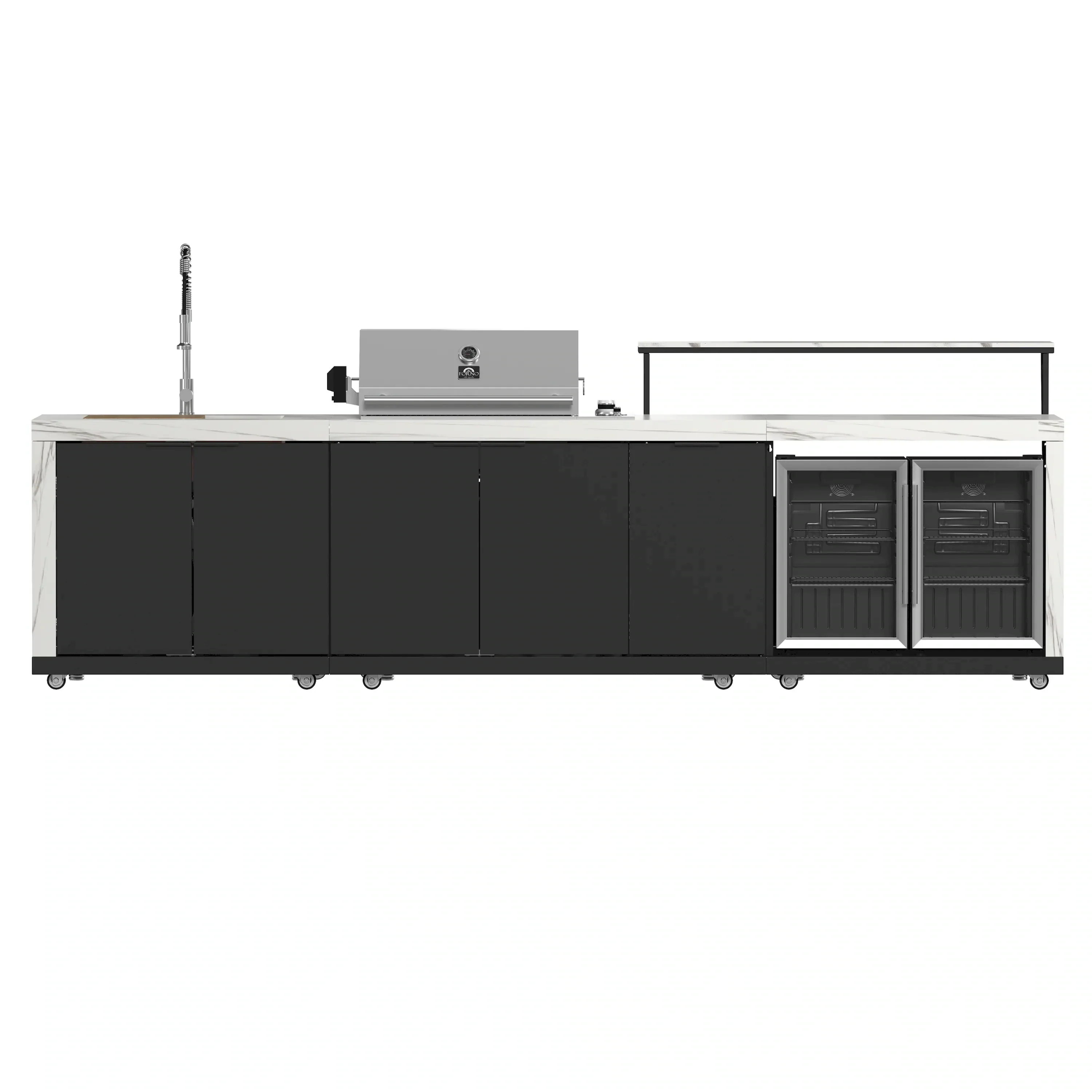 Forno Rimini Outdoor Kitchen 30-Inch BBQ 62,000 BTU, 4.8 cu.ft. Beverage Center, Stainless Steel Sink, White Countertops (FODKT2575WHT)