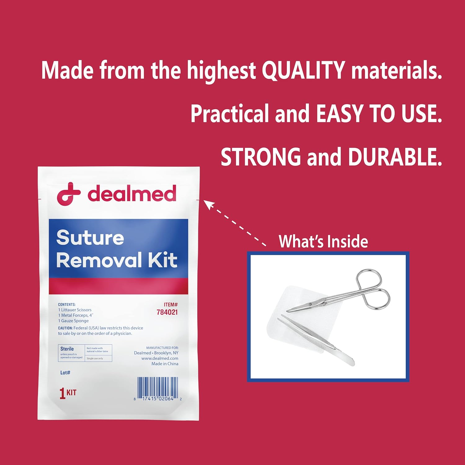 Dealmed Sterile Suture Removal Kit, Includes Suture Removal Scissors, Forceps, and Gauze Sponge, Suture Removal Tool Single-Use Kit, Ideal for Hospitals and Clinics (50 Kits)