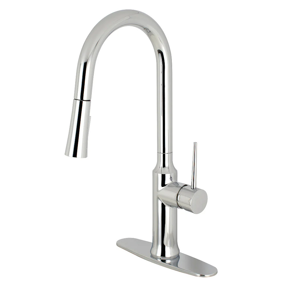 Kingston Brass Gourmetier New York Single-Handle Pull-Down Kitchen Faucet, Polished Chrome (LS2721NYL)