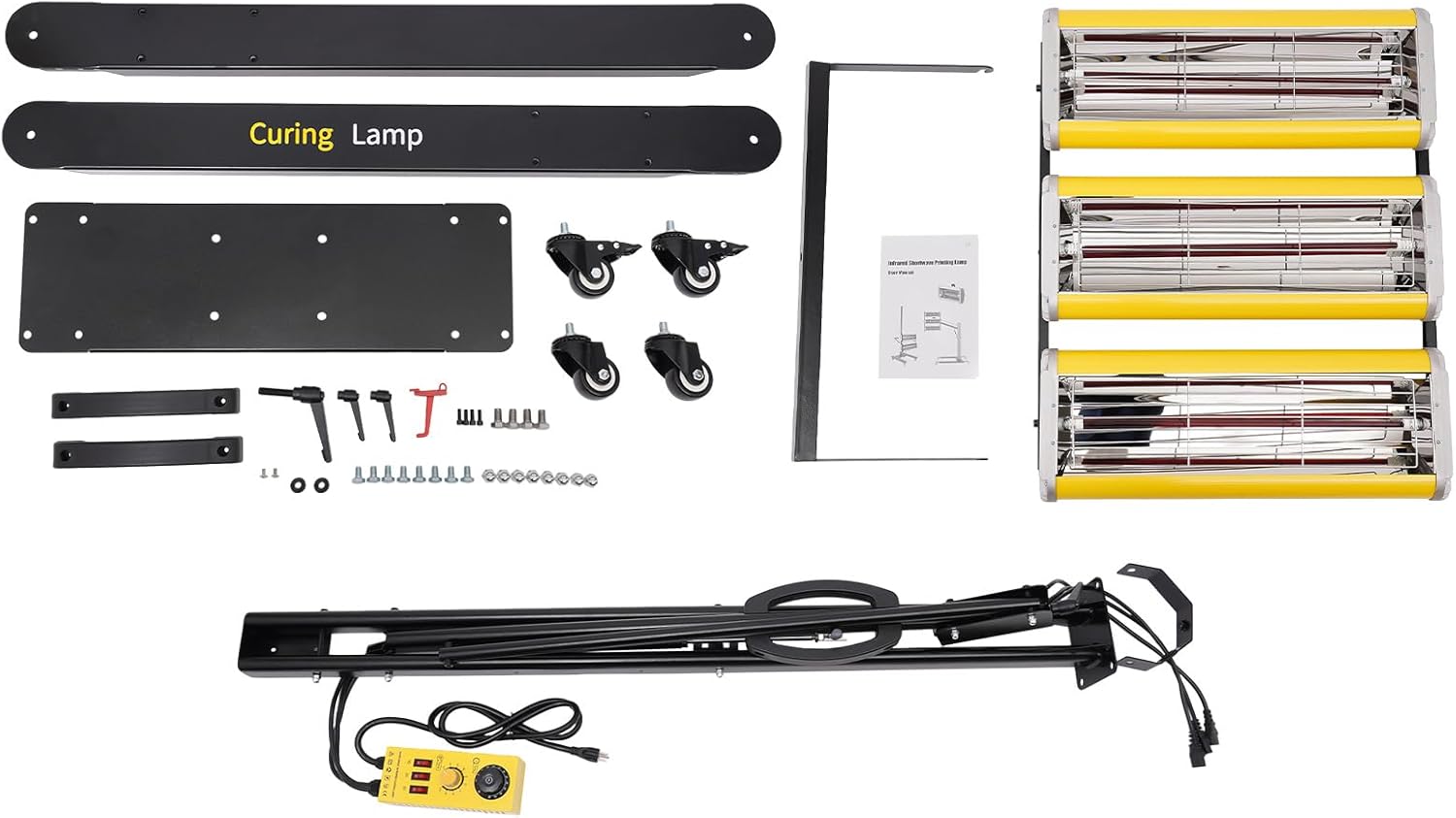 3900W Paint Baking Lamp with Hydraulic Lever, 180°Adjustable Support arm Automotive Baking Paint Lamp with Timer, Paint Curing Lamp for Spray Booths Car Bodywork Repair Tools