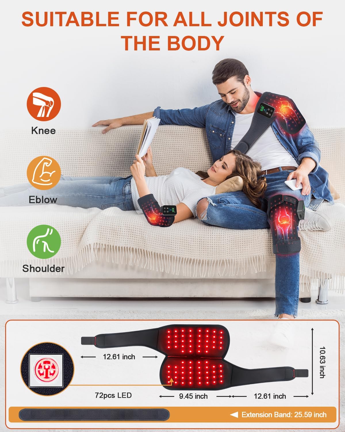 Red Light Therapy Knee Brace Wireless Rechargeable with Pulse & Heating Modes, 660nm & 850nm Near-Infrared Light for Knee, Elbows & Shoulders Ideal for Elderly & Athletes FSA HSA Eligible