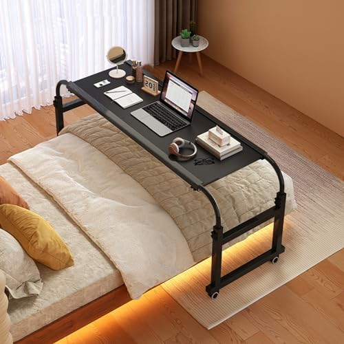 Overbed Desk, Overbed Table with Wheels, Rolling Desk Over Bed Adjustable Height, Queen Size Mobile Computer Desk, Over Bed Desk Rolling Medical Table, for Hospital and Home (Color : Black,