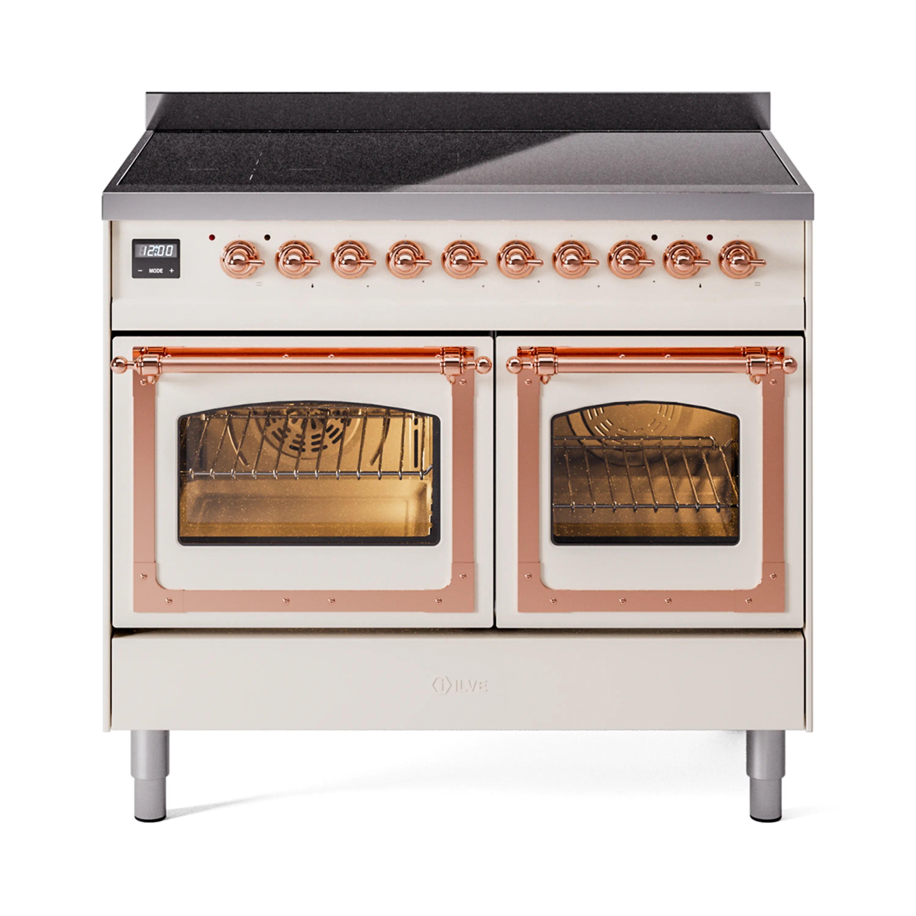 ILVE 40-Inch Nostalgie II Noblesse Induction Range with Triple Glass Door in Antique White with Copper Trim (UNDI406NMPAWP)