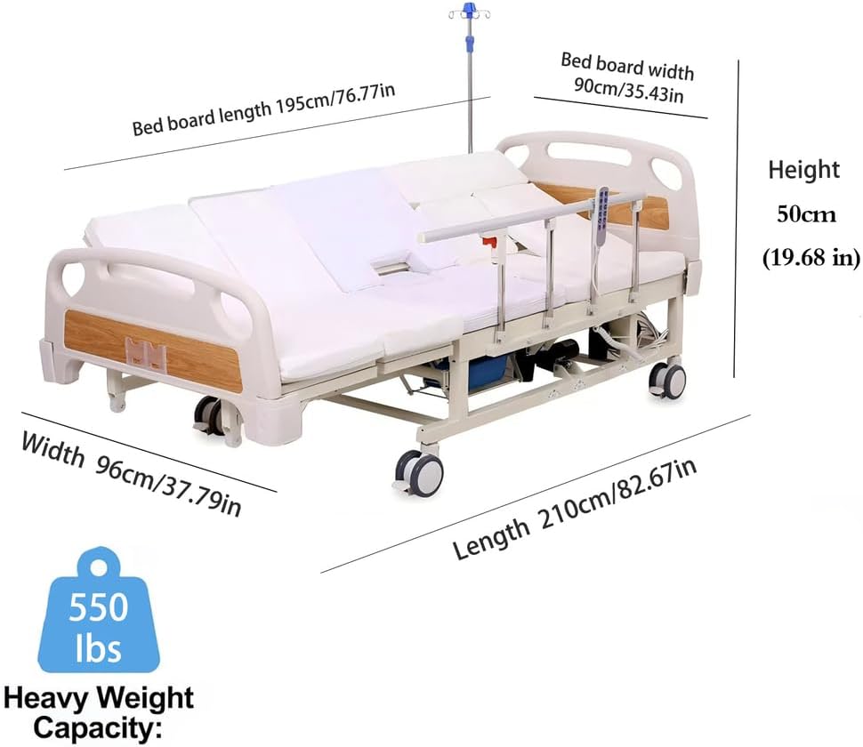 Premium 10 Function Full Electric Hospital Bed, with Lateral Tilting Electric Medical Bed for Home and Hospital, with Mattress Rails Locking Casters 530LB Loading
