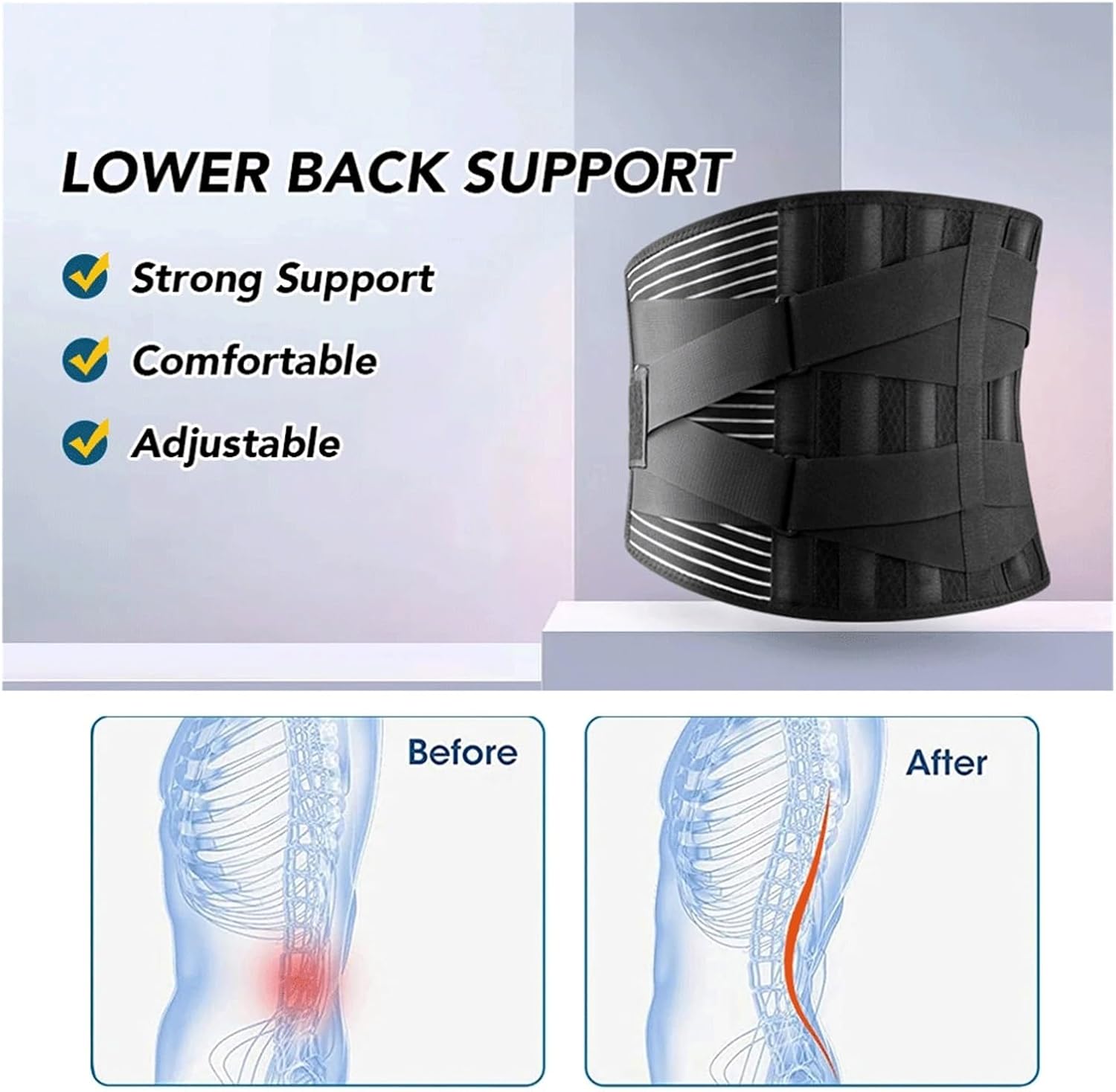 Adjustable Back Lumbar Support Belt Pull Waist Orthopedic Brace Spine Relaxed Decompression Anti-skid Breathable(Medium)