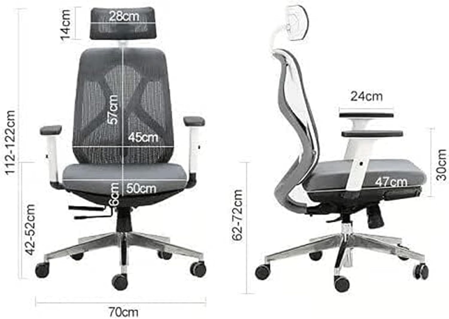 Breathable Mesh Office Chair, High Back Desk Chair with Armrest, and Headrest, Executive Chair Adjustable Lumbar Support Computer Chair (White+Grey