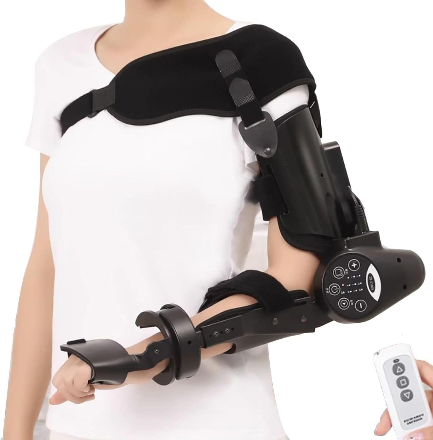 Arm Rehabilitation Device, Elbow Joint Rehabilitation Training Device hinged Elbow Support arm Exerciser with Remote Control Intelligent Timing(Left)