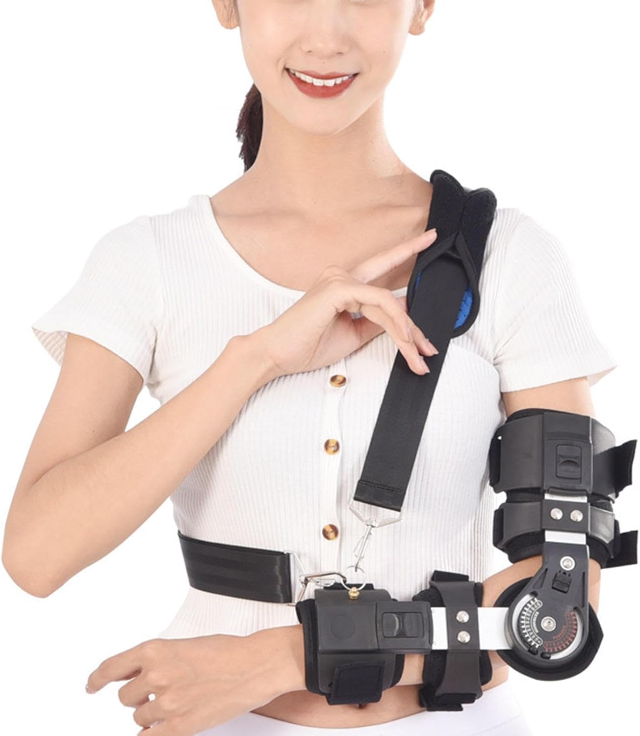 Hinged ROM Elbow Brace for Arm Injury Recovery Support,Adjustable Post Op Elbow Stabilizer Splint with Strap Sling, for Dislocated, Cubital Tunnel Syndrome,Left