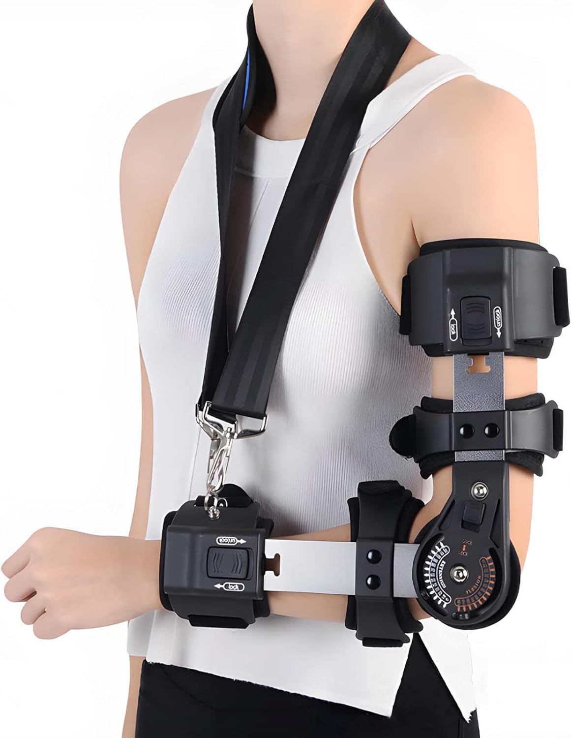 Adjustable Telescoping Hinged Elbow Brace Arm Splint, Post OP ROM Elbow Brace with Sling Stabilizer Splint, Surgery Injury Recovery Pain Relief Men & Women,Left